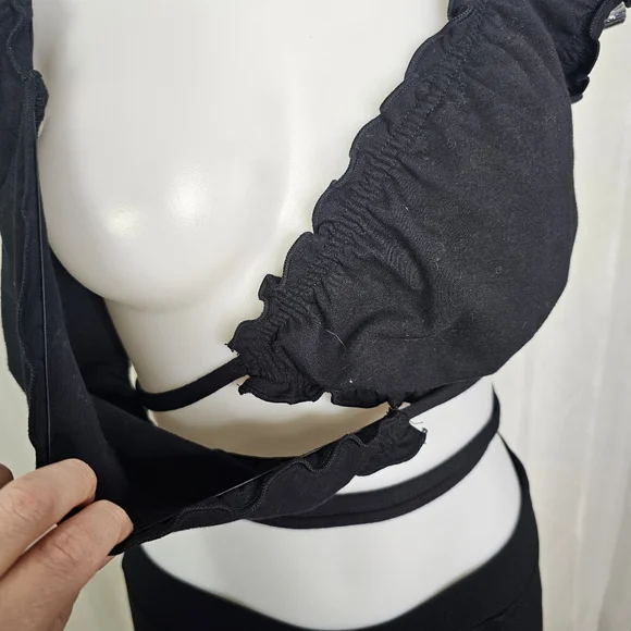 Garage Black Cotton Crop Wrap Top Tie Waist Baddie Vibes XL - Picture 5 of 9